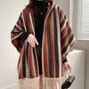 Ethnic Style Hooded Tassel Thick Warm Travel Cape For Women