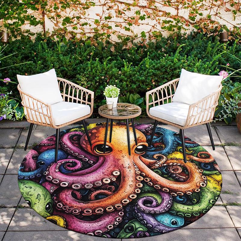 Runder Teppich mit Oktopusmuster, Teppich für Wohnzimmer, Schlafzimmer, Spielzimmer, Rutschfeste Bodenmatte, Feiertagsgeschenke und Geburtstagsgeschenke.