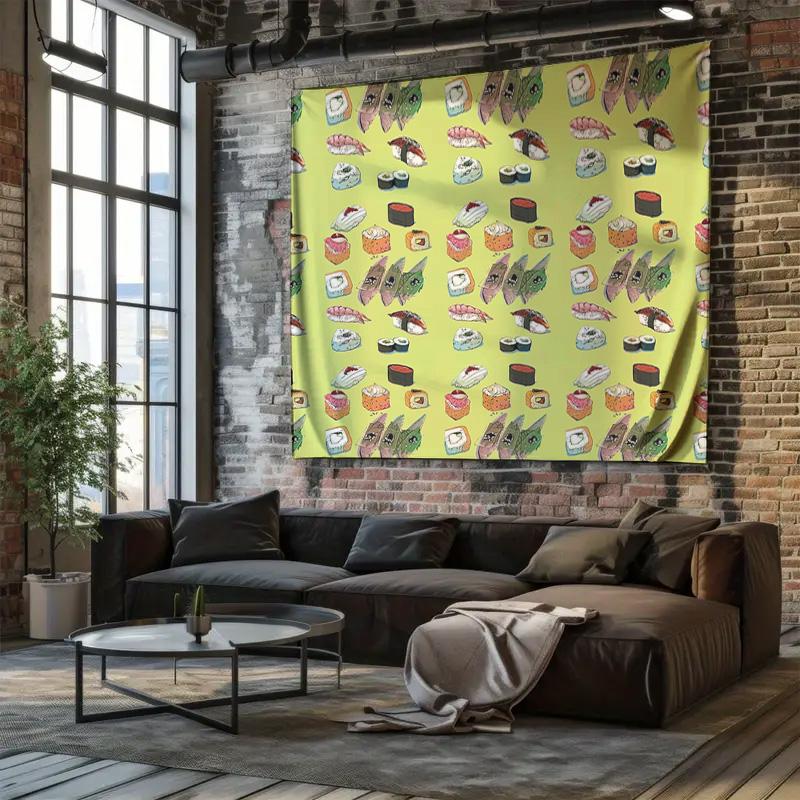 Sushi Tapestry Wall Hanging Japanese Food Anime Decor Ramen Noodle Art Room Dorm Decor Aesthetic Wall Decor Japanese Style