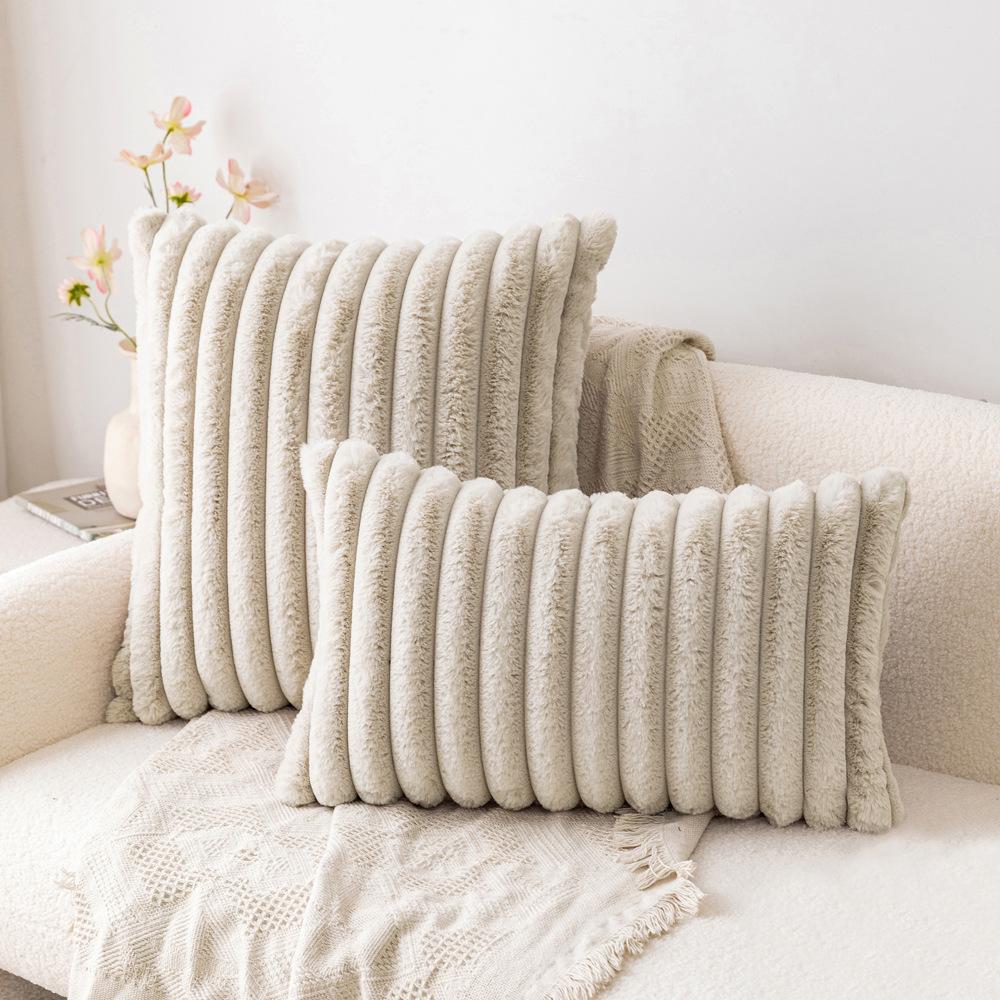 Autumn and Winter Short Plush Pillow Long Hair Vertical Rabbit Fur Soft Pillow Cushion Living Room Bedroom Sofa Pillow Cover