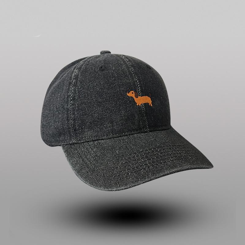 

Embroidered Puppy Washing Denim Baseball Cap for Women In Spring and Autumn Japanese Big Head Circumference Showing Face Small Soft Top Baseball Cap Adjustable