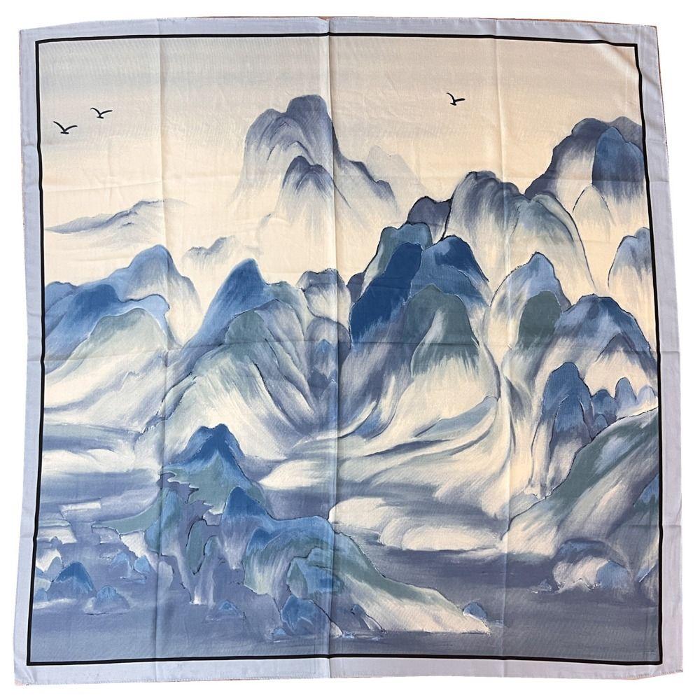 Tuschemalerei Großes quadratisches Kopftuch 110cm Taschen Dekoration Retro Damen Seidenschal Geschenk