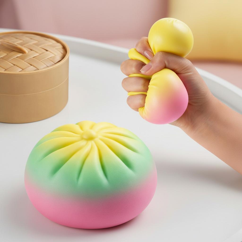 Colorful Gradient Squishy-Bun Toy Soft And Squeezable Stress Relief Entertainment