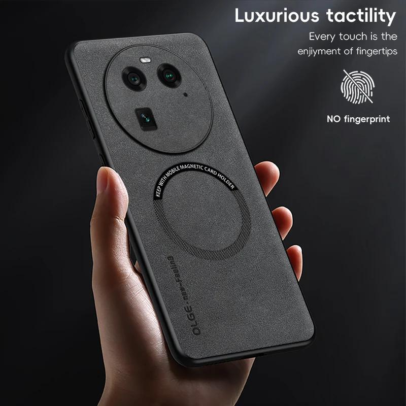 Für OPPO Find X6 X6 Pro Feine Loch Schafsleder Magnetisches TPU Weiche Kante Anti-Sturz Anti-Fingerabdruck Handyhülle