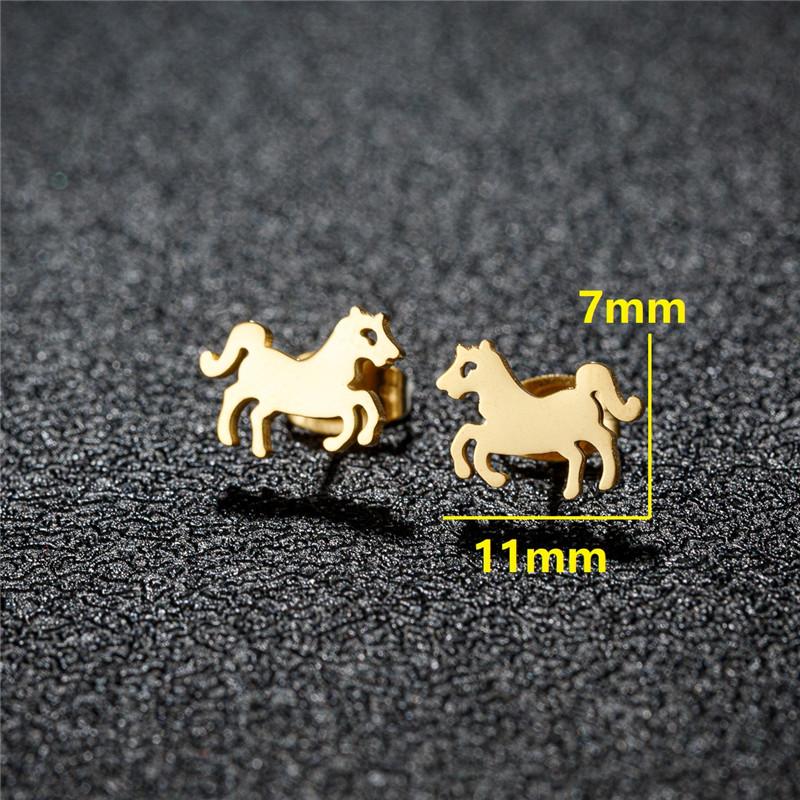 Stainless Steel Mini Stud Earrings Women Hedgehog Horse Rabbit Kitty Earings for Girls Vintage Tree of Life Ear Studs