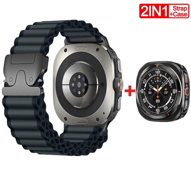 Pasek/Etui 2W1 dla Samsung Galaxy Watch Ultra(2025) 47mm Ultra(2025) 47mm Metalowa Stopowa Koperta Nylonowa Pętla Bransoleta Luksusowa Pokrywa