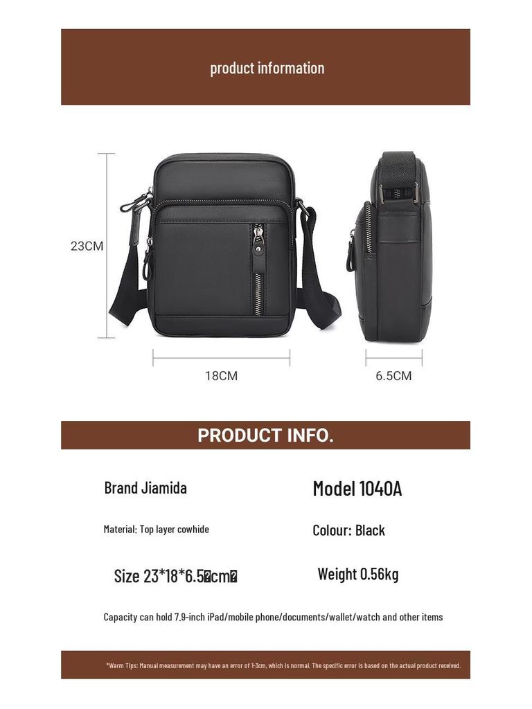 Jiameida Men's Genuine Leather Lightweight Messenger Bag - Casual Cowhide Shoulder Bag