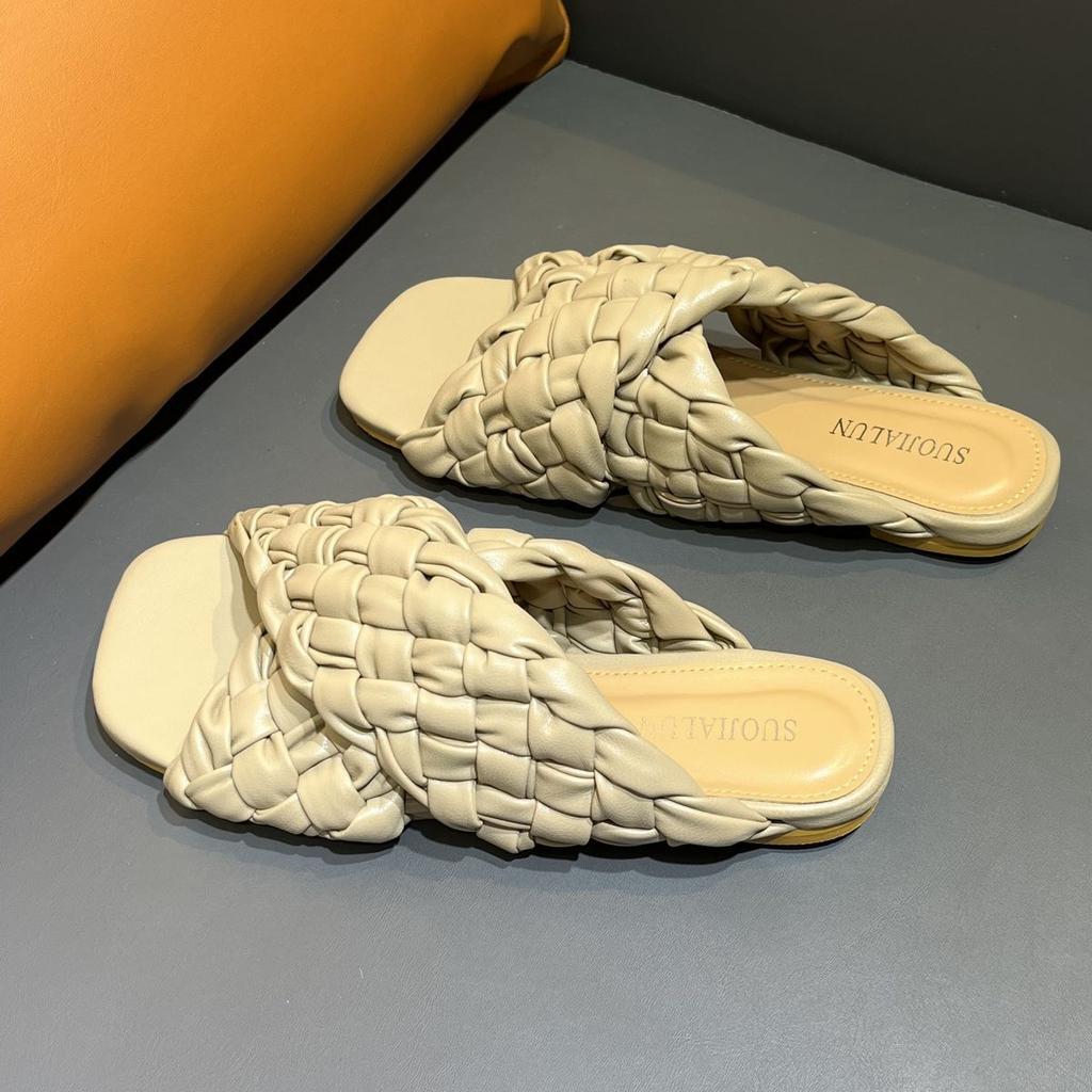 Fashion Bailamos 2025 New Brand Flat Slippers Women Weave Slides Sandal  Ladies Home Slippers Summer Outdoor Beach Open Toe Flip Flops M