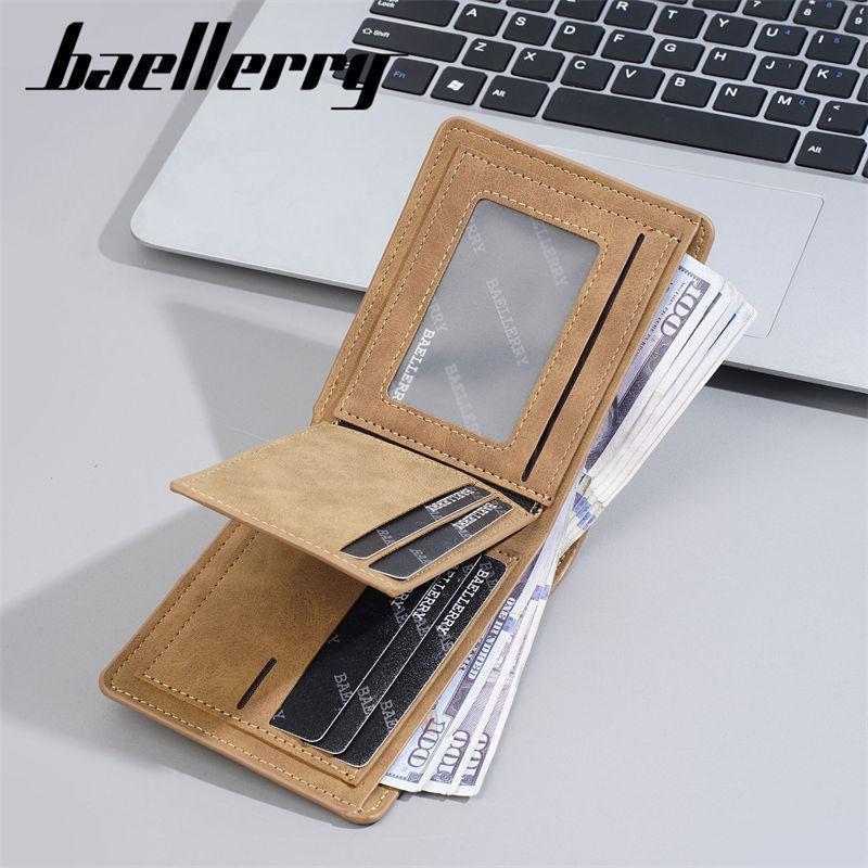 Baellerry Vintage Design Short Wallets for Men Fashion Tri-fold Card Holder Purse Money Bags