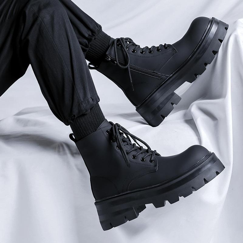 Men's Luxury Fashion Platform Boots Black Trendy Autumn Winter Shoes Party Nightclub Dress Original Leather Boot Ankle Botas Man
