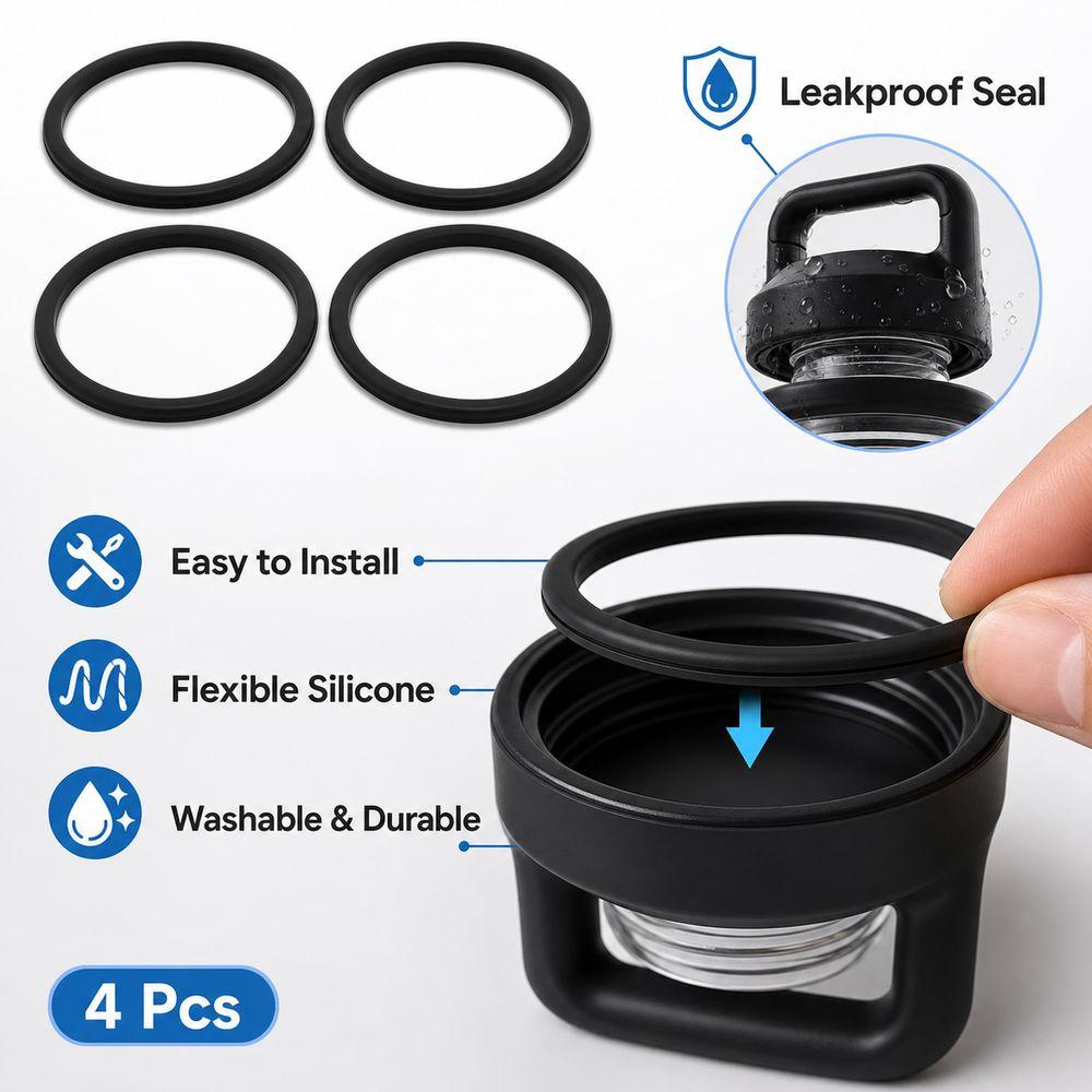 4Pcs Leakproof Bottle Lid Sealing Rings Black Replacement Seal Rings Water Bottle Accessories