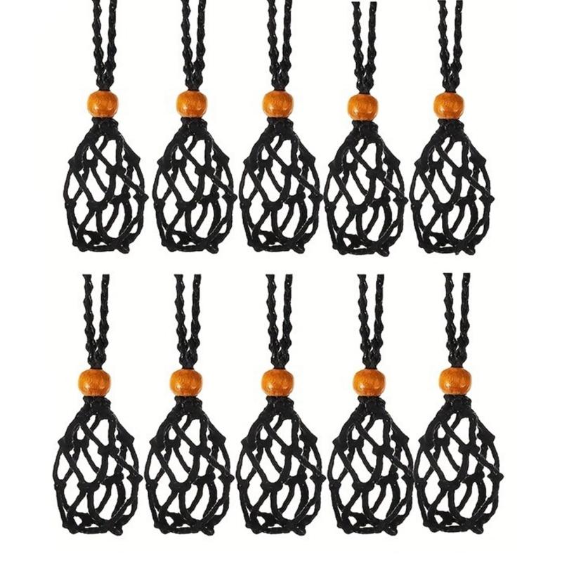 

Pack of 10 Adjustable Cord Necklace Natural Crystals and Stones Holder Pendant Neckchain Unique Accessory for Women 1