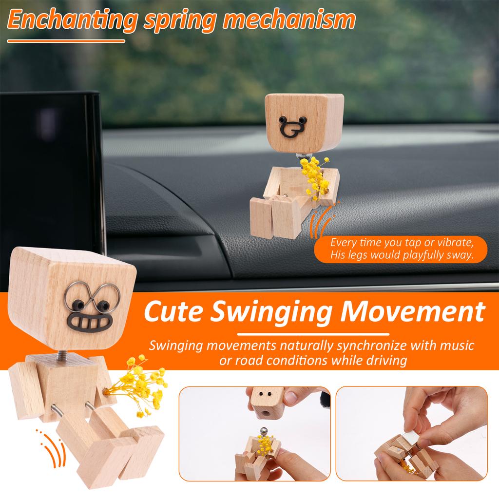 Shaking Wooden Man Figurine Handmade Shaking Man Statue Cute Little Wooden Statue That Sways Shaking Feet Wooden Doll for Office