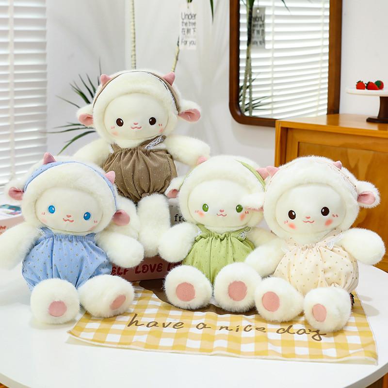 Giocattolo Pecora di Peluche con Decorazione Vestiti a Pois per Regalo di Compleanno per Bambini