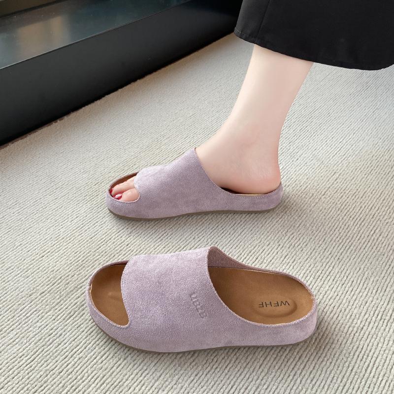2025 Suede Women's Clog Slippers Cork Footbed Beach Slippers Cork Non-Slip Women's Clog Slippers with Arch Support