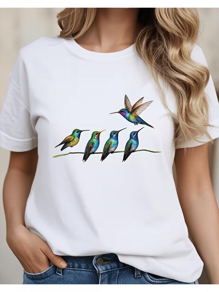 Unisexs Colorful Hummingbird Graphic Tee Crew Neck Short Sleeve Soft Comfortable Casual Daily TShirt