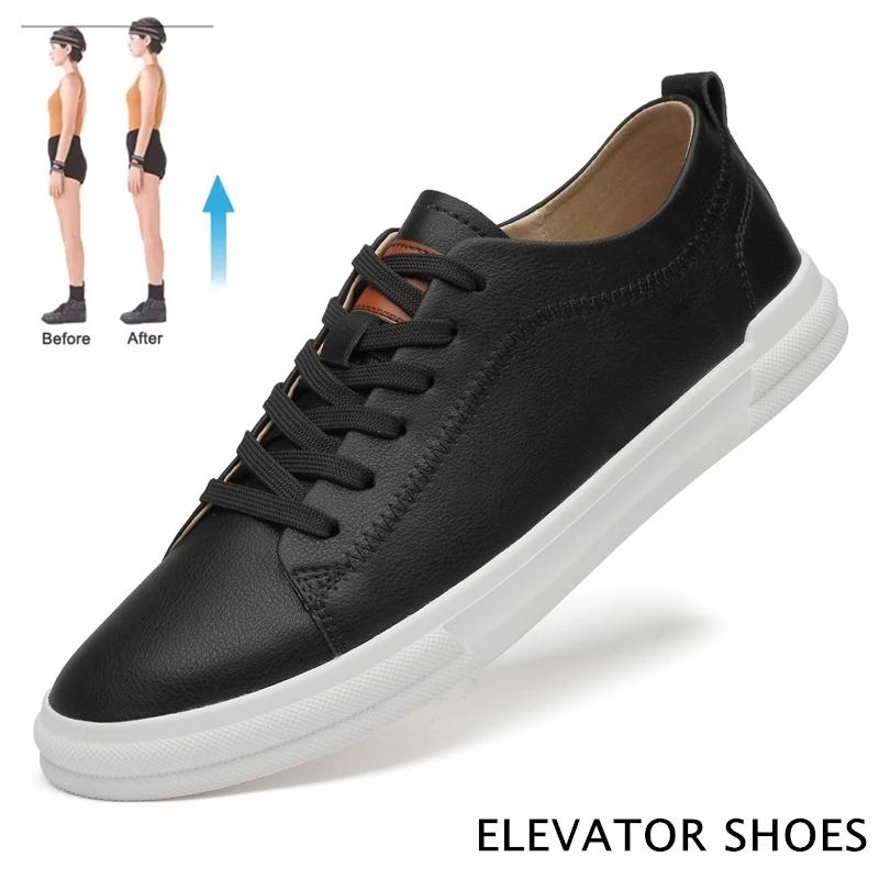 Flache oder 5 cm höhenerhöhende Herrenschuhe Lässige Elevator-Schuhe Herrenmode Lift-Sneakers Sport Echte Lederschuhe Hohe Schuhe