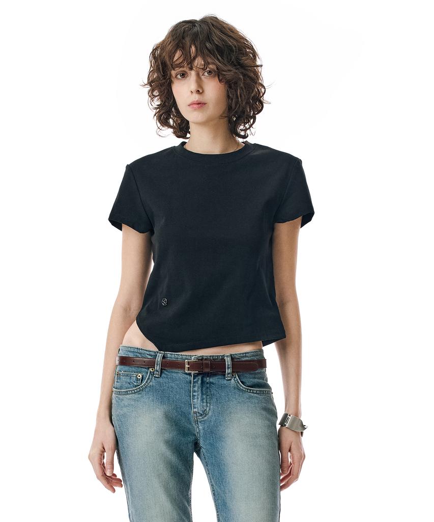 Sekeonmonollogeu W. Oblique Slim Fit Short Sleeve T-Shirt [Black]_Sewts005Black