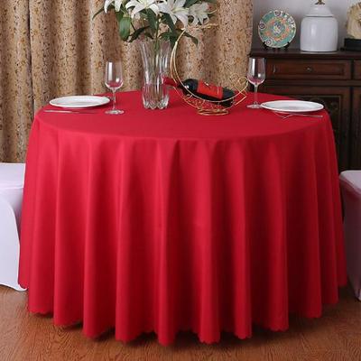 Red and White Round Polyester Tablecloth for Weddings and Banquets