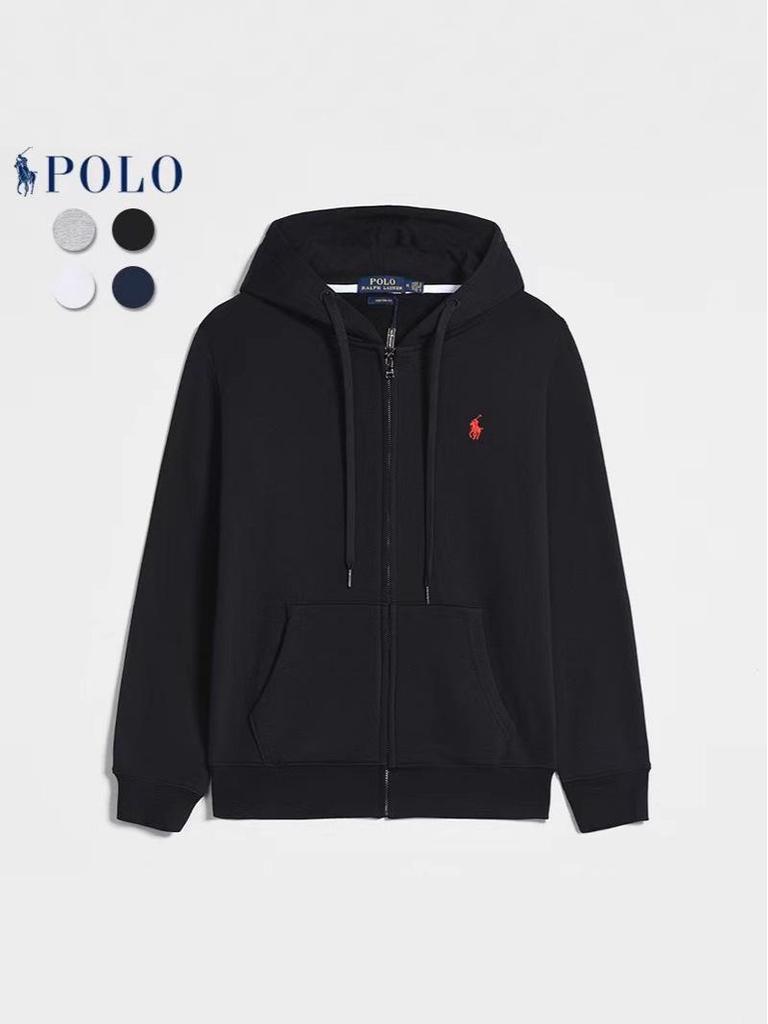 Sweat à capuche décontracté à manches longues pour homme: Couleur unie, Logo cheval brodé, Veste Cardigan zippée