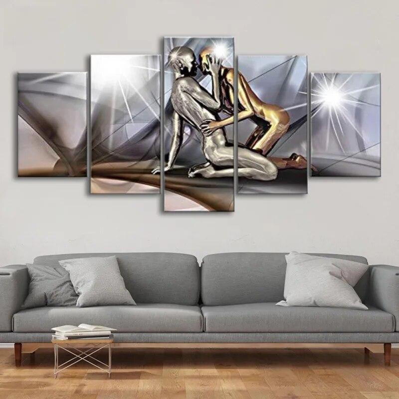5 Pieces Of Modern Home Decoration Painting Canvas Decoration Painting-Couple Kiss For  Living Room