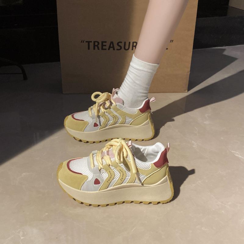 Spring and summer new trendy silver platform dad shoes women's mesh breathable and lightweight casual sports shoes