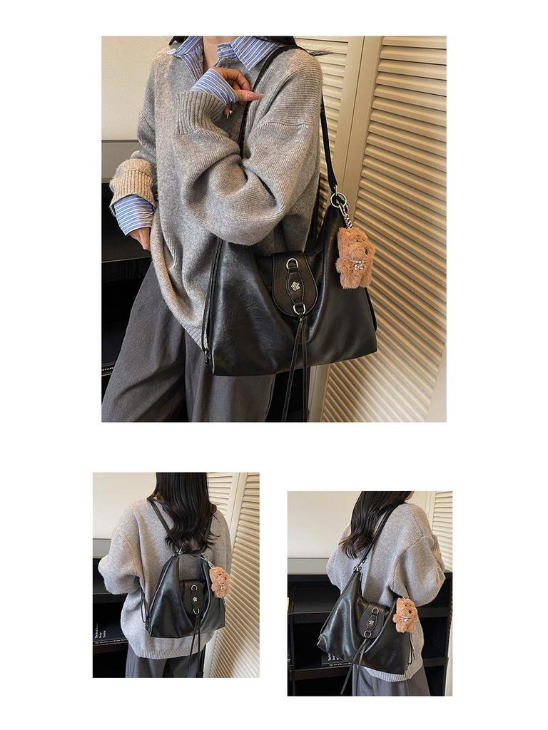 Women's Retro Single Shoulder Bag - Autumn 2025 Trendy Fashion, Korean-Style, Large Capacity Tote Backpack