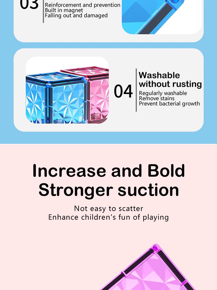 Pink Diamond Surface Magnetic Building Blocks - Strong, Educational Toys for Children