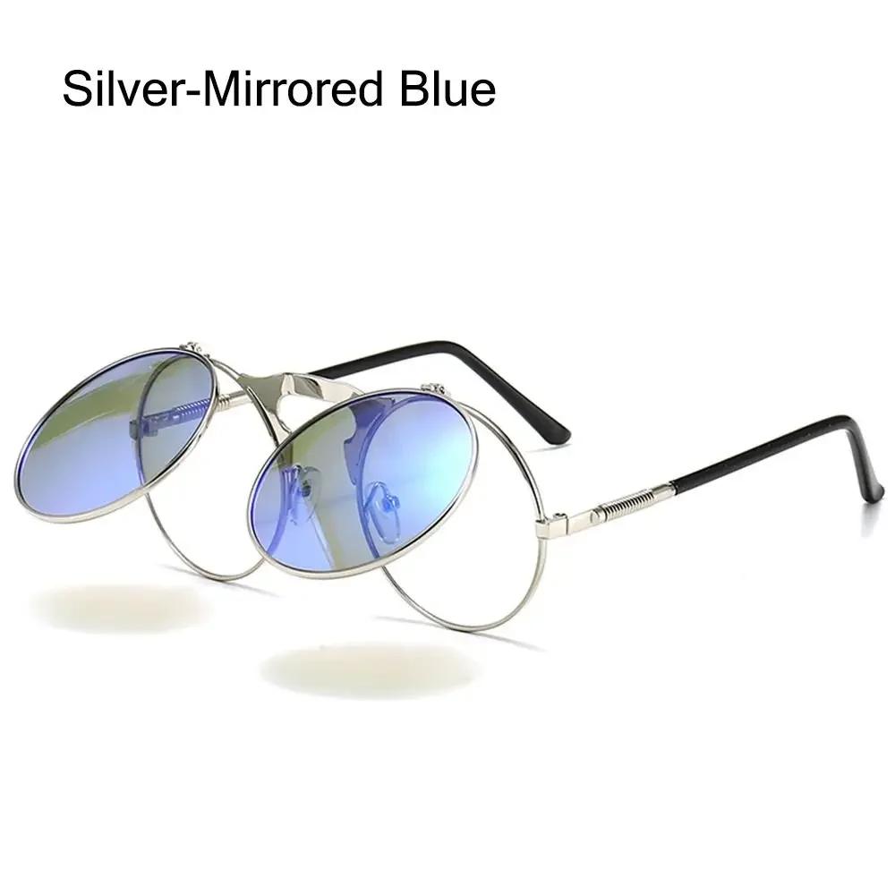 90's Retro Shades Round Steampunk Sun Glasses Flip Up Sunglasses Costume Glasses for Women & Men UV400 Protection Eyewear
