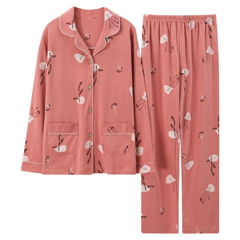 In the Elderly Pure Cotton Pajamas Women's Spring and Autumn Long-sleeved Middle-aged Mother Large Size Cardigan Set Old Lady Loungewear