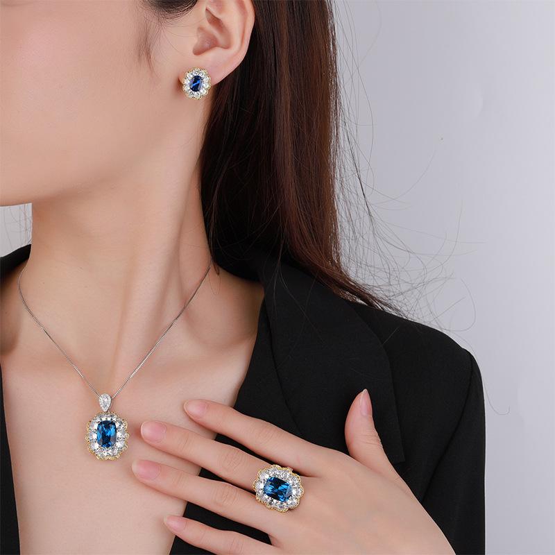 Jewelry Copper Bottom Gold-Plated Simulation Blue Spinel High-End Retro Suit Women 10 * 14-8 * 10