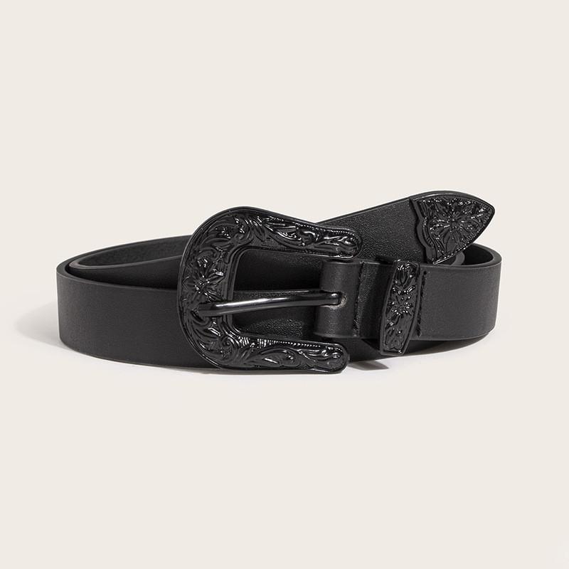 

Womens Vintage Pu Belt With Floral Carving For Casual Wear Summer
