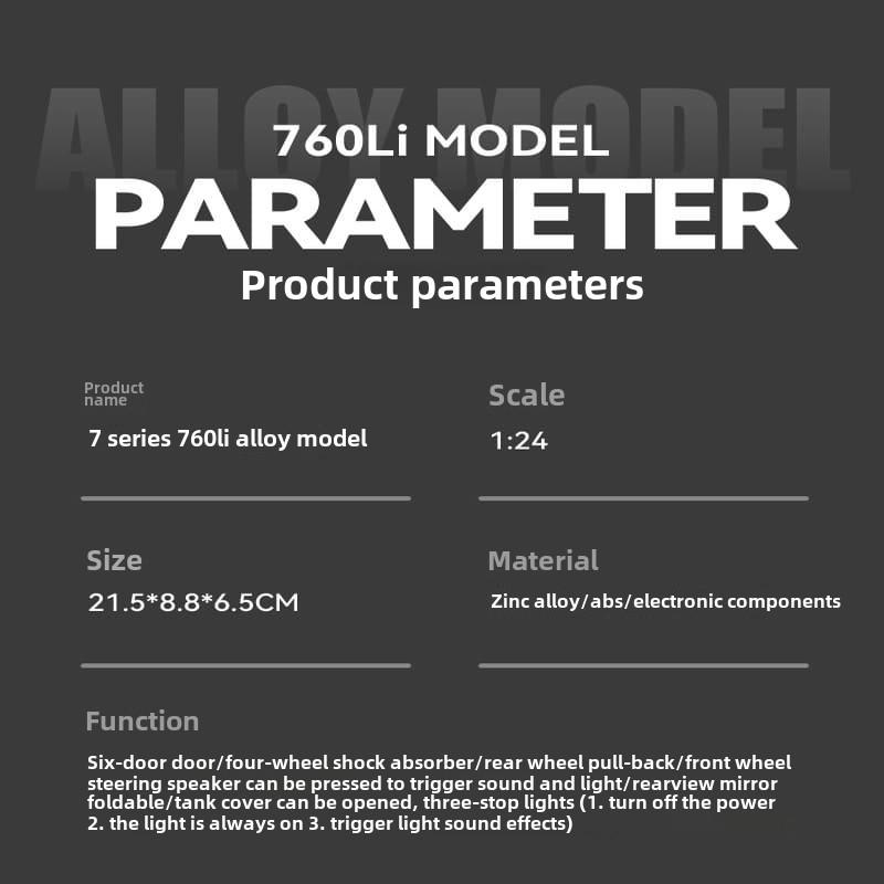 1/24 BMW 760Li Komputerowe ozdoby na biurko Stop metalu Odlew ciśnieniowy Model samochodu Zabawki dla dzieci Dekoracja butikowa Odpowiednia dla nastolatków Prezent