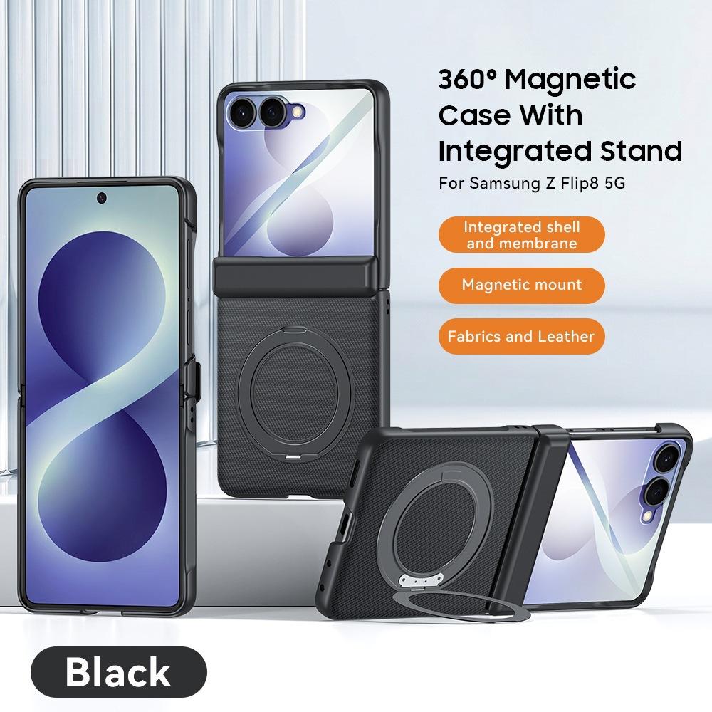 Applicable to Samsung ZFlip8 mobile phone case 360 rotating magnetic suction bracket flip7 all-inclusive shell film integrated electroplating plain