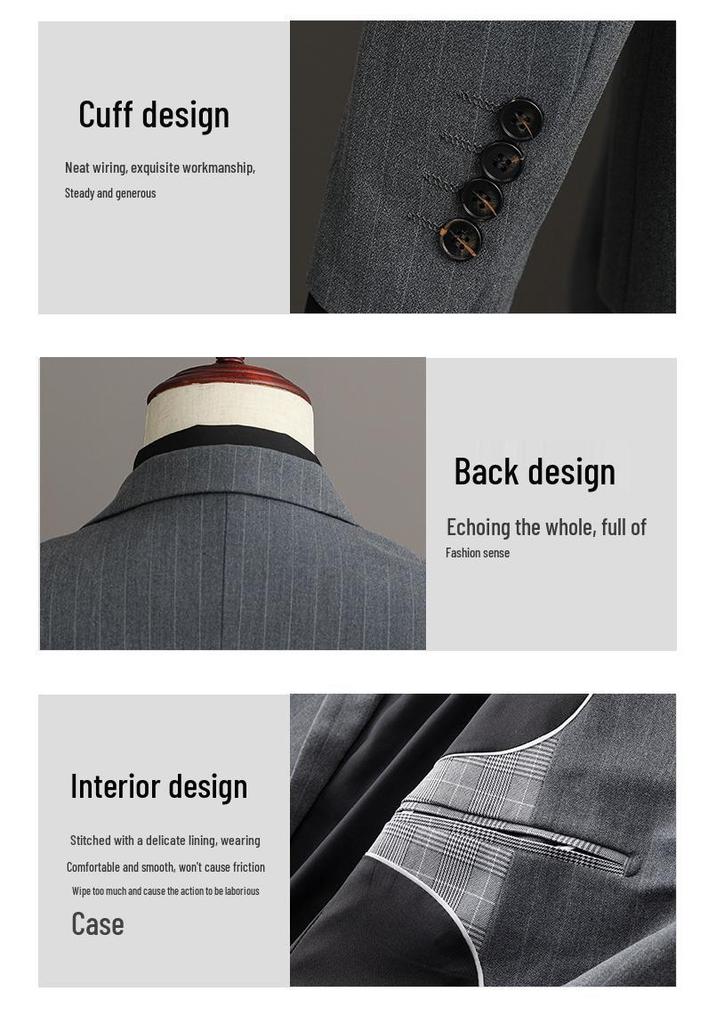 Men's Striped Slim Fit Plus Size Business Casual Suit Set SJT9961-P285