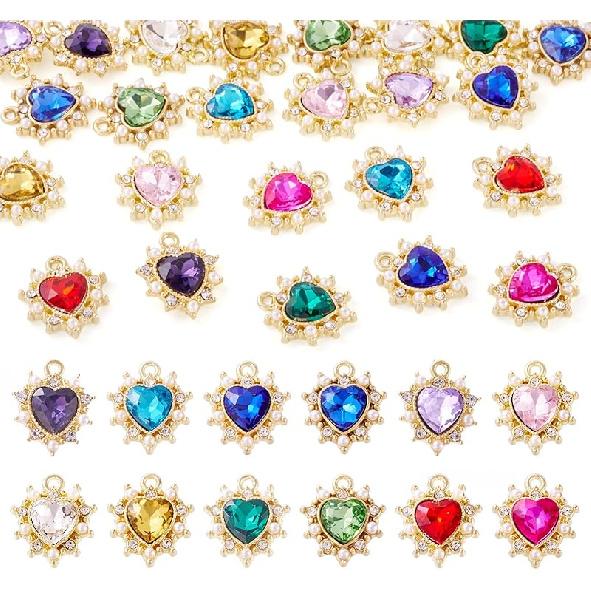 Pandahall 12Pcs 18K Gold Plated Rectangle Charms Cubic Zirconia Birthstone Charms Brass Crystal CZ Stone Pendants with Jump Ring for Jewelry Making