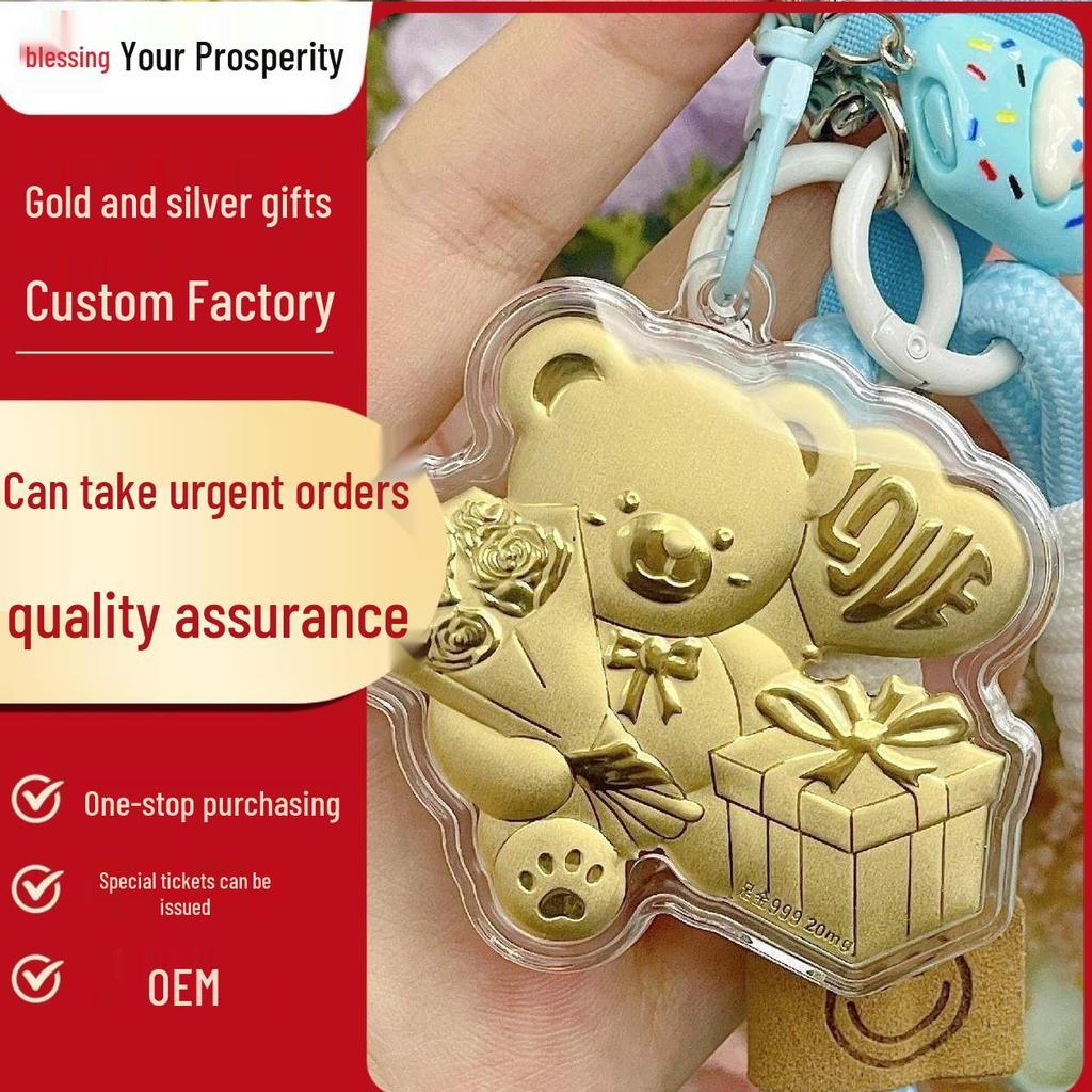 Creative 999 Pure Gold Rose Bear Phone Lanyard - Cute Gift Pendant for Driving Traffic