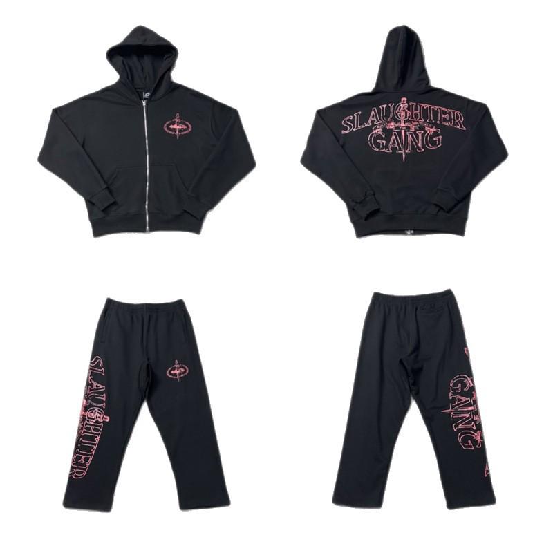 Corteiz Devil's Island Retro Print Loose Cardigan Hoodie and Pants Set