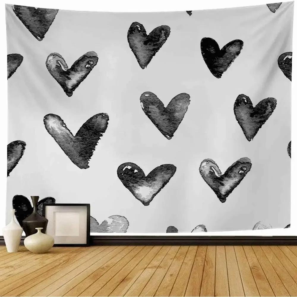 Colorful Watercolor Heart Pattern Tapestry Office Living Room Decoration Home Wall Tapestry