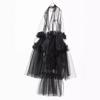 European Design Sheer Mesh Skirt Suit Collar Multi-Layer Patchwork Dress