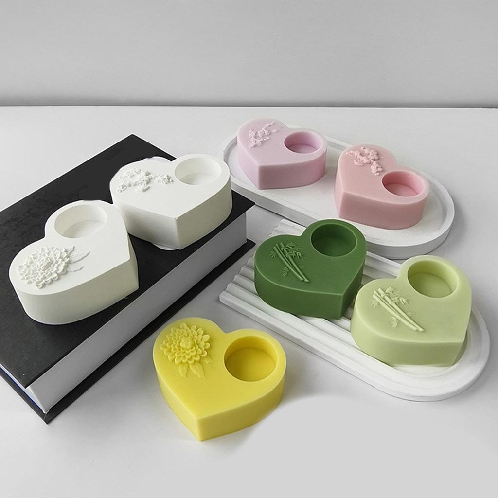 Epoxy Candlestick Silicone Mold Candle Base Mould Heart Shaped Candle Holder Molds Ornaments Home Decorations Mould