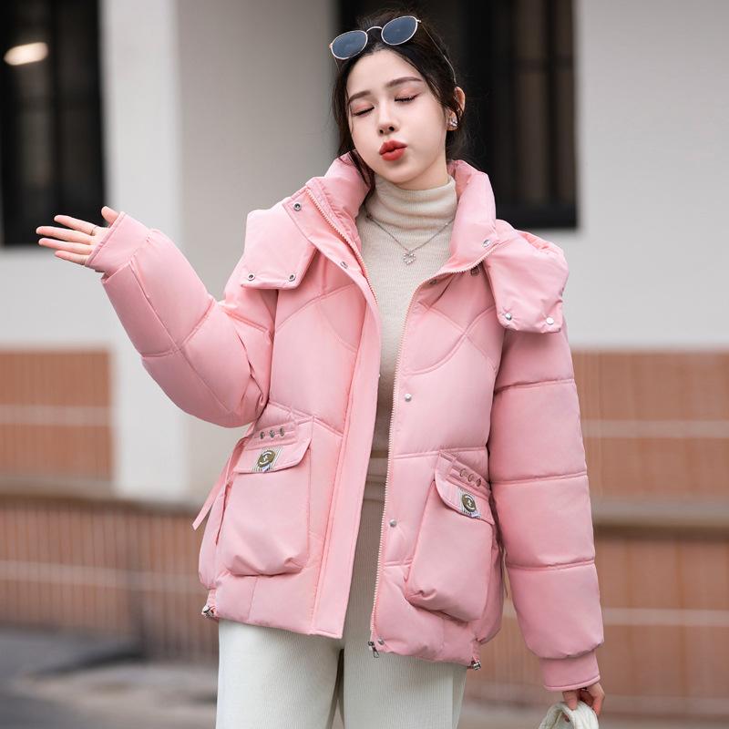 Thickened cotton jacket women's short loose ins Hong Kong style down cotton jacket student padded jacket new in 2025
