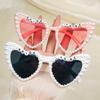 Bride To Be Heart Shaped Artificial Pearls Rhinestone Sunglasses - Photobooth Props For Wedding Decorations Party Favors