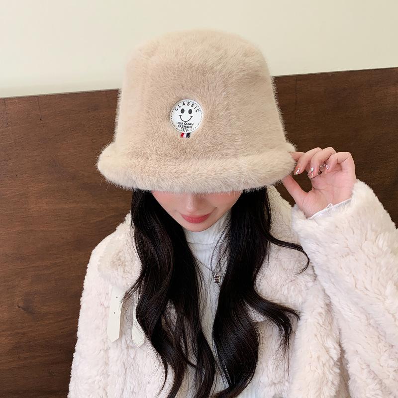 Japanese Hat Female Fox Hair Warm Solid Color Sweet and Cute Basin Hat Bucket Hat