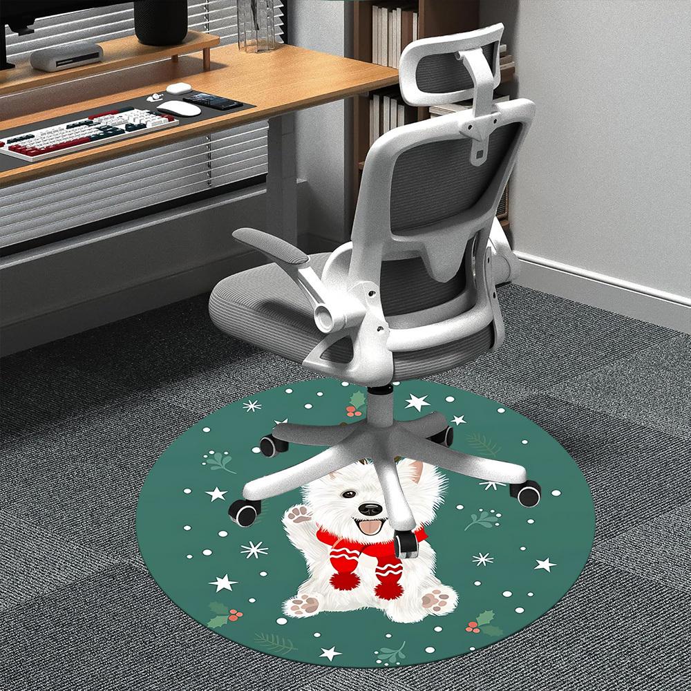 1PC Christmas Pup Office Round Area Rug,  Mat Suitable ForOffice, Under Office Chairs Bedroom Living Room Home Decor, Room Deco