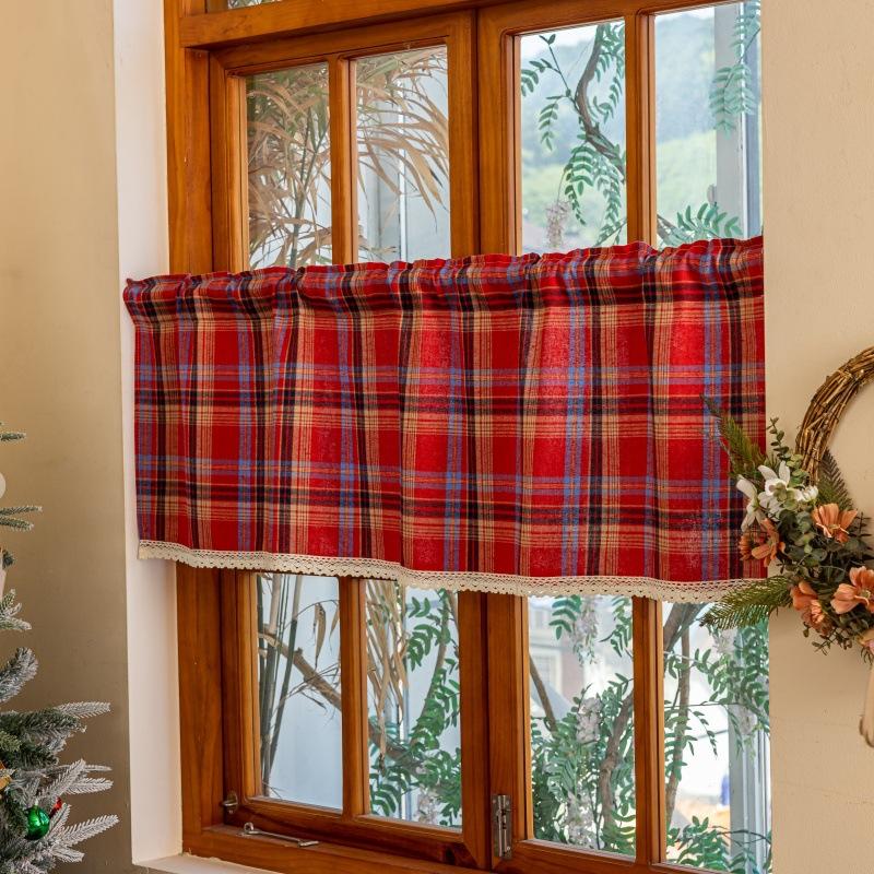 Weihnachtsrot und Schwarz Karierte Vorhänge Kurz Landhausstil Gingham Vorhang Weihnachten für Wohnzimmer Schlafzimmer Esszimmer