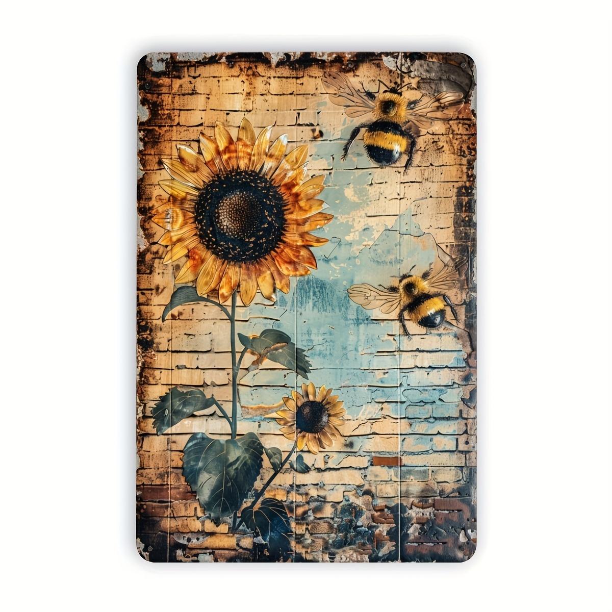 

1pc Vintage Sunflower and Bees Metal Tin Sign, Rustic Iron Wall Art for Home, Cafe, Bar, and Garden Decor, Indoor/Outdoor 20.32x 20X30CM