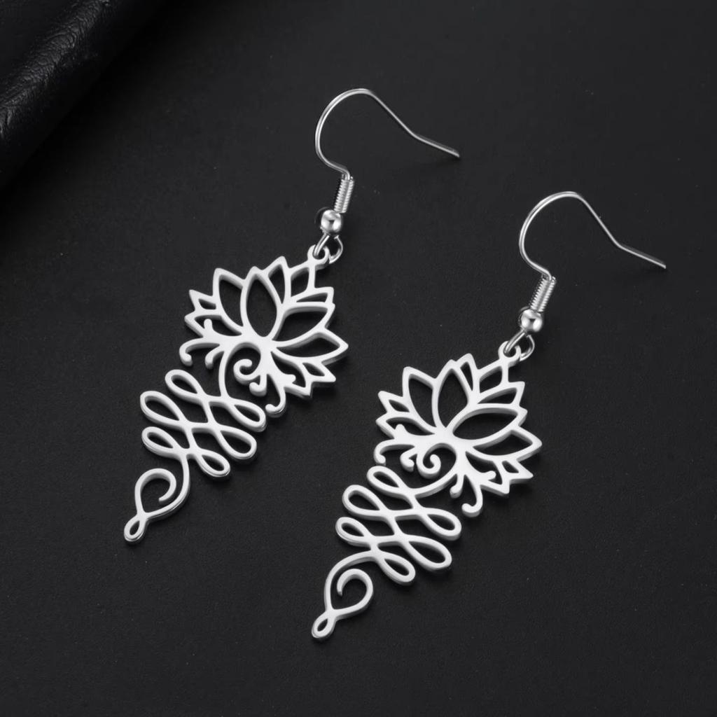 My Shape Hollow Lotus Flower Drop Earrings for Women Girls Stainless Steel Retro Unalome Earring Yoga Fashion Amulet Jewelry