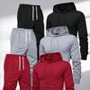 3 Piece Men's Hooded Sweatshirt and Sweatpants Set, Solid Color Pullover Tracksuit for Spring and Fall
