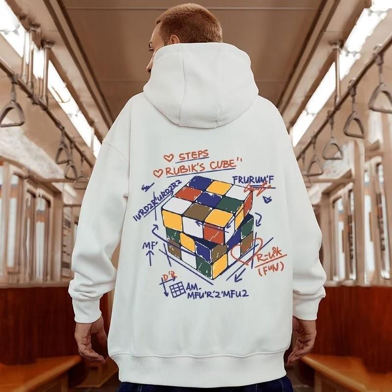 Men Oversized Pullover Hoodie Fashion Loose Multicolor Rubik’s Cube Panda Print Long Sleeve Couple Clothes